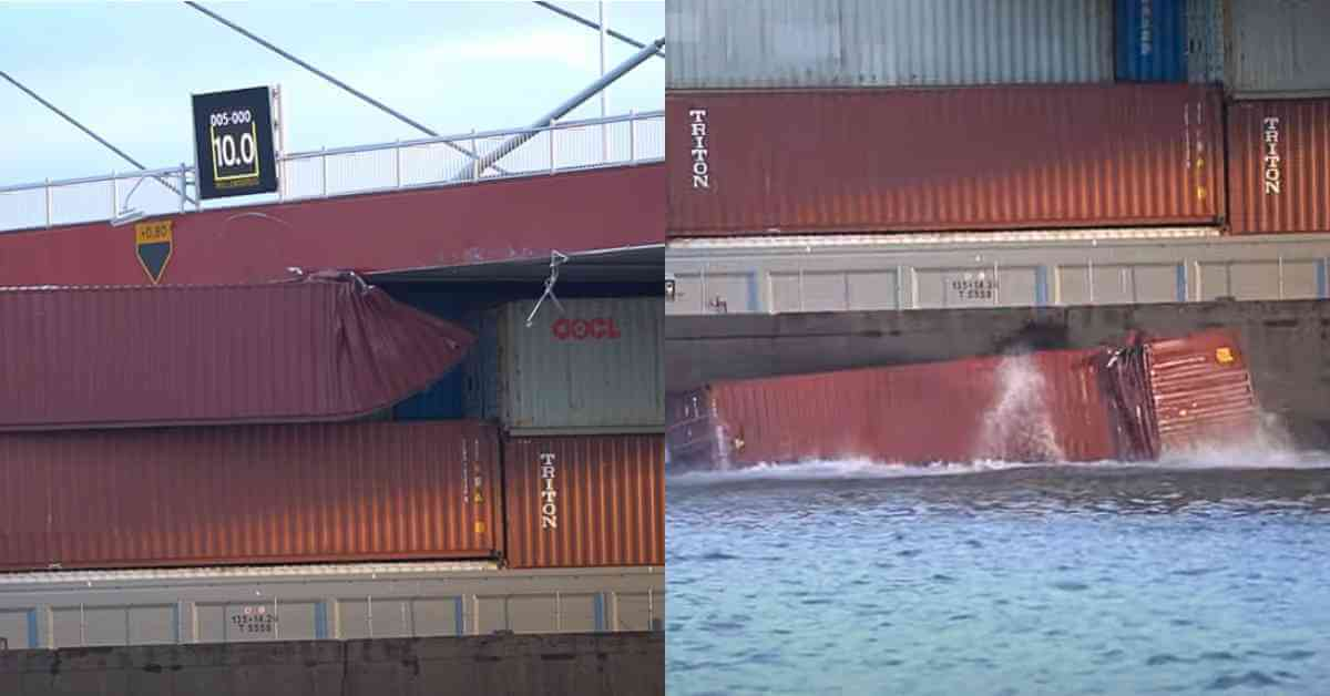 鹿特丹一艘集装箱船撞向大桥